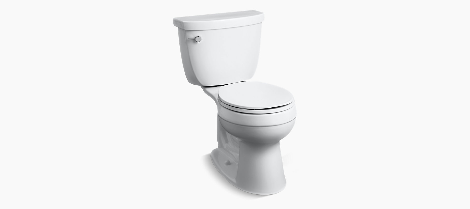 White Kohler K-3887-0 Cimarron Comfort Height Two-Piece Round-Front 1.28 GPF Toilet with AquaPiston Flush Technology and Left-Hand Trip Lever 